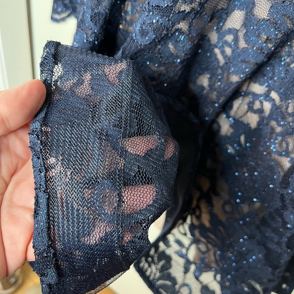 My Michelle Long Sleeve Lace Sparkly Navy Blue Formal Homecoming Sz 3 - Picture 6 of 13